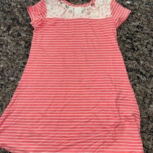 Charming Pink Striped tee with Lace Accent